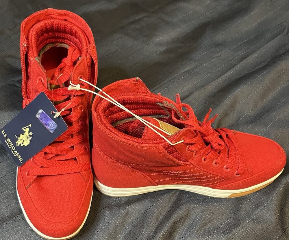 NWT US Polo Assn High Top Canvas Sneakers Shoes Womens Size 6 Red Zipper Sided